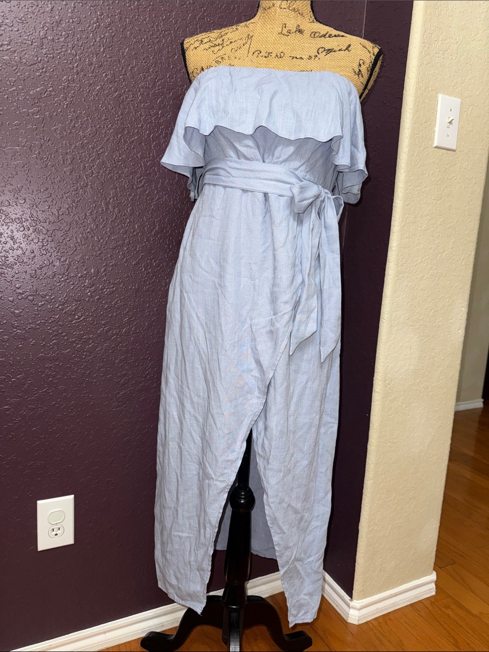 Light Blue Strapless Ruffle Wrap Dress